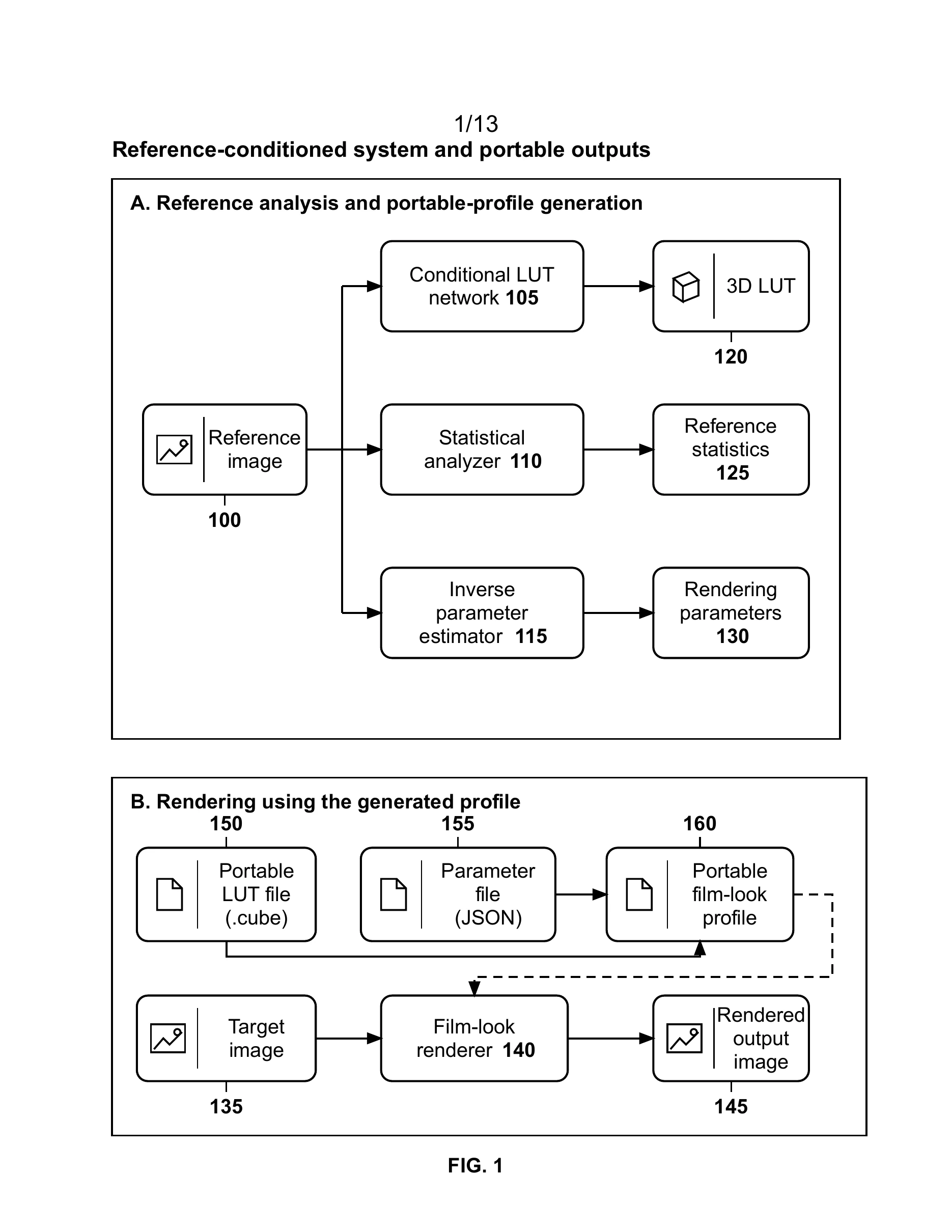 Patent drawing page from the reference-conditioned image processing demo matter